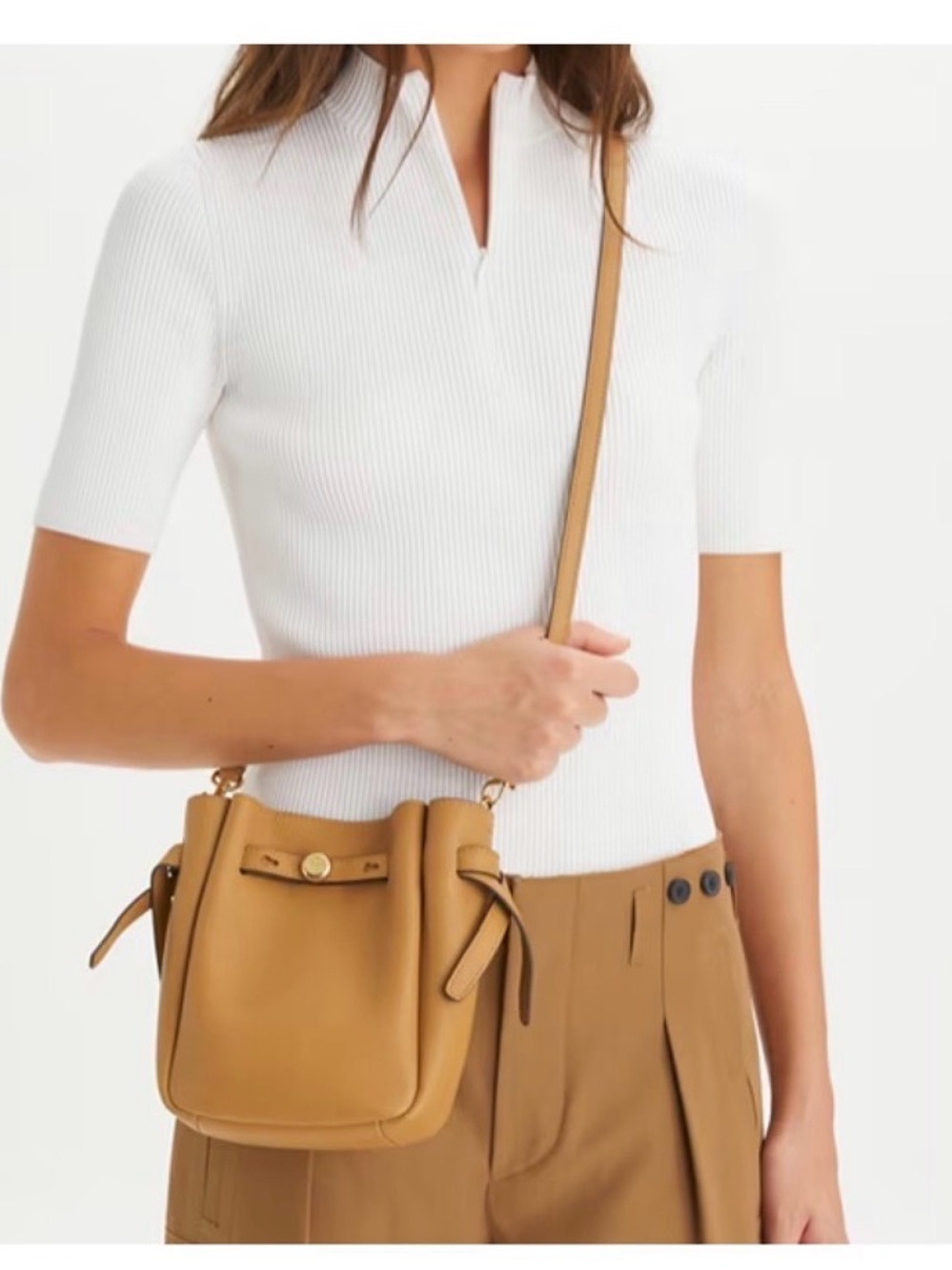 Tory Burch Tan Leather Drawstring Crossbody Bag